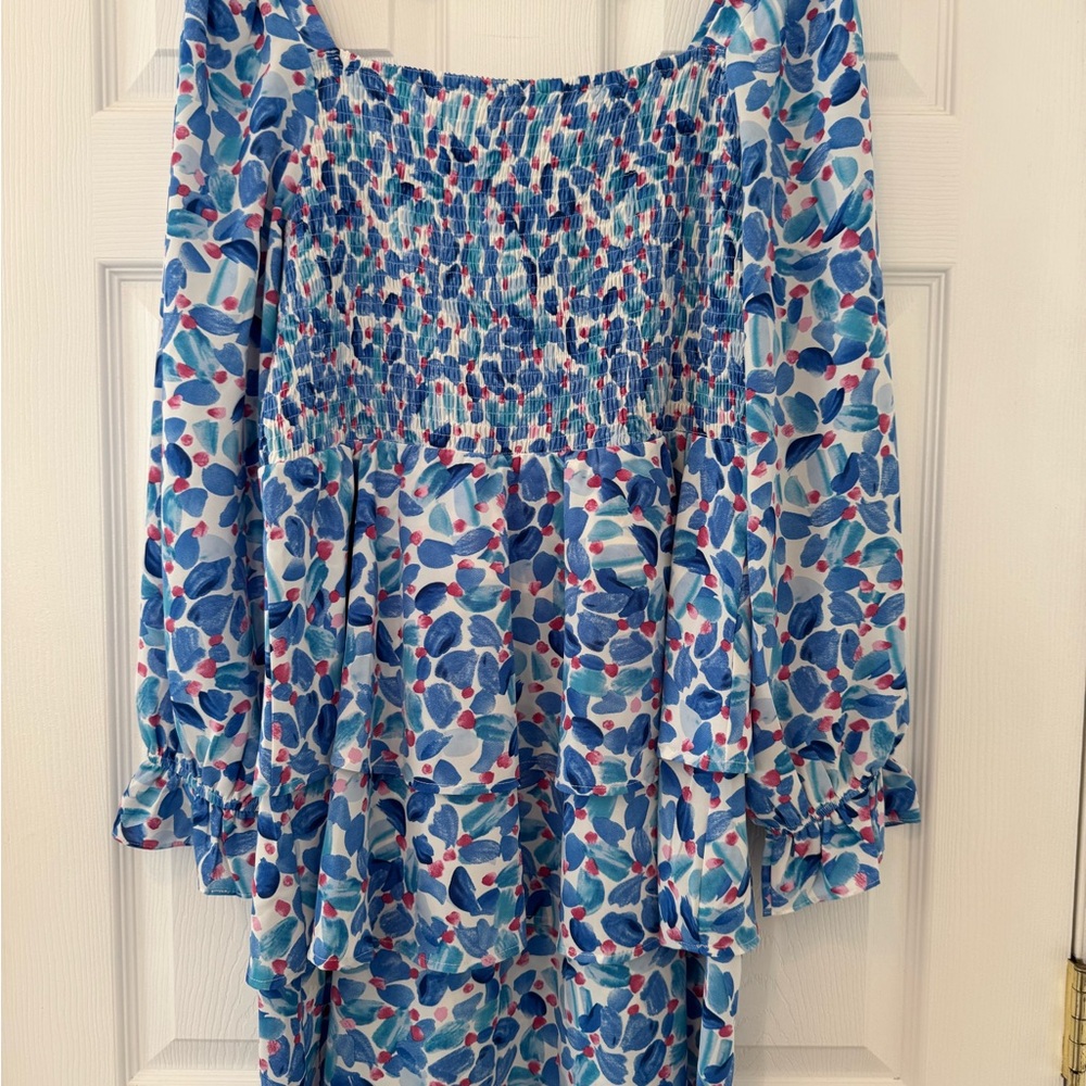 JODIFL Blue and Pink Floral Blouse